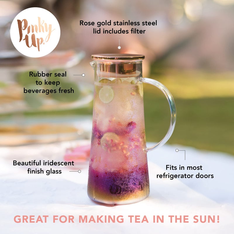 Pinky Up Charlie Iridescent Iced Tea Glass Carafe with Lid and Filter, Pitcher for Cold Coffee, Lemonade, Fruit Juices, Sparkling Water, Soda, 1.5L - Image 2